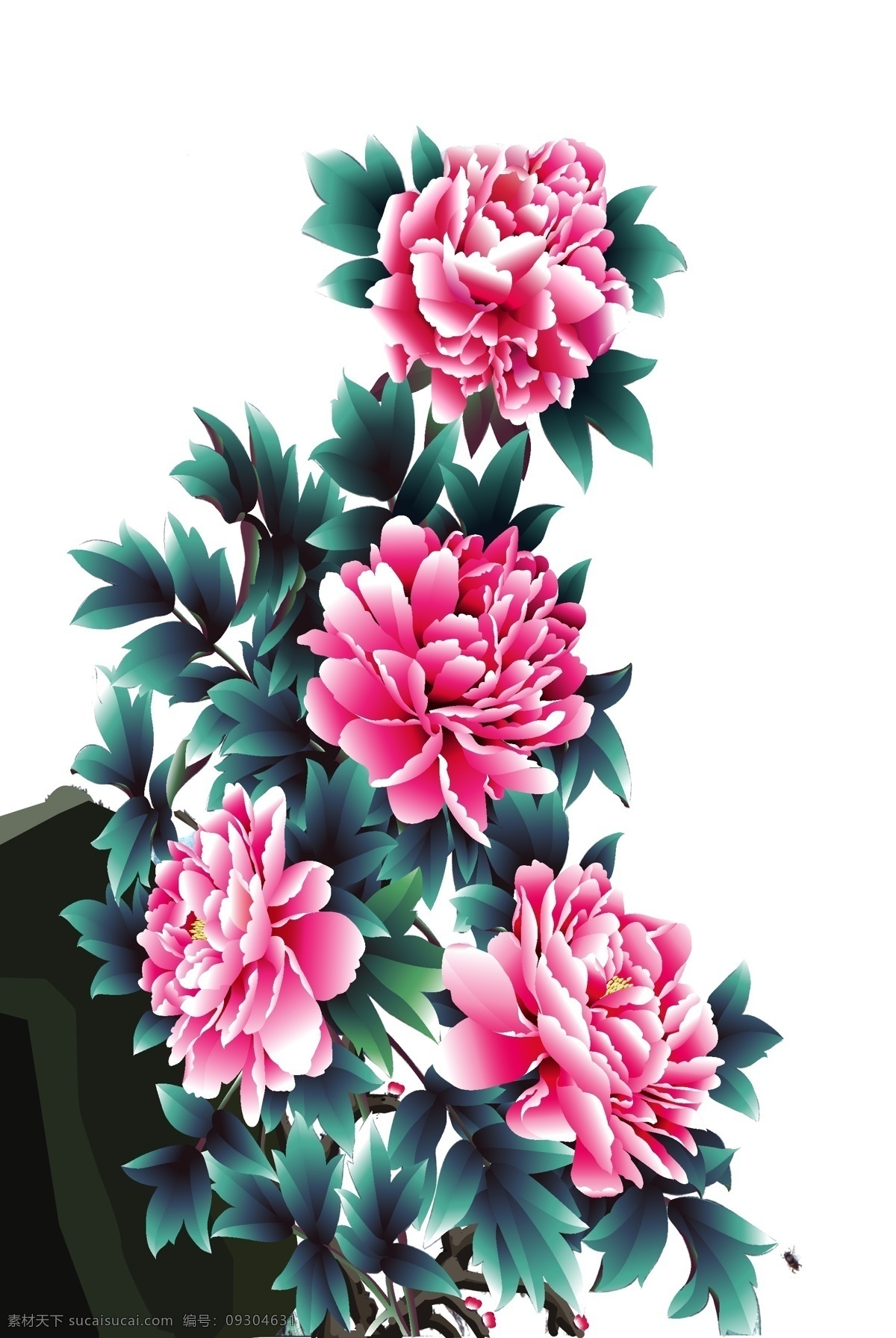 花開 富貴 牡丹花 花 矢量圖 國畫 牡丹 自然景觀 自然風光