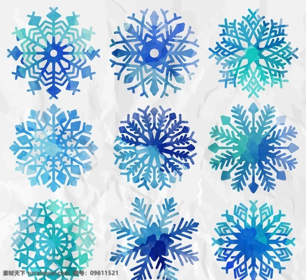 水彩 繪 藍(lán)色 雪花 矢量圖 彩繪 雪 雪花片 圖標(biāo) 圖案