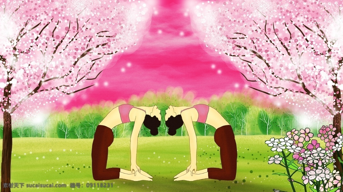 健身 户外 瑜珈 卡通 人物 暖 色系 风景 插画 系列 yujia yoga 瑜伽 健身运动 骆驼式