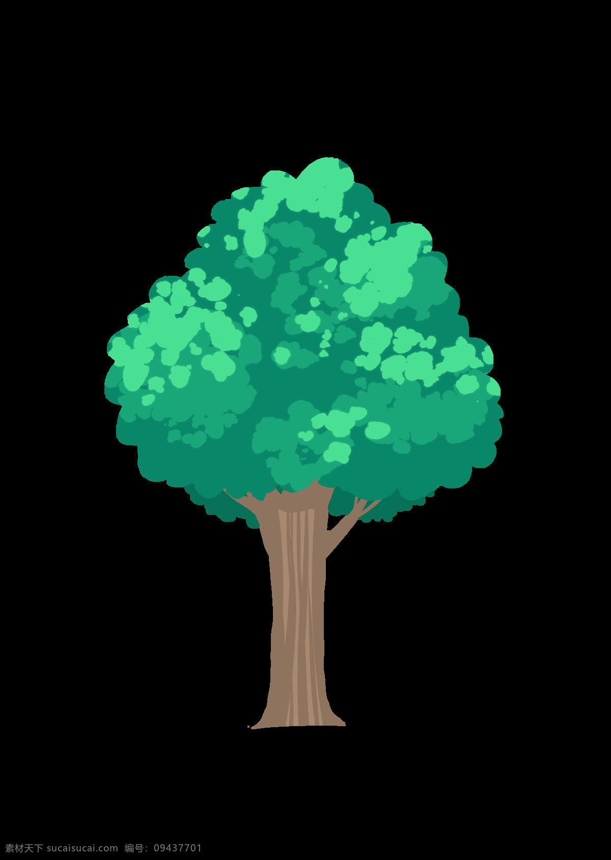 树 卡通风格 一棵树 树枝 树叶 树干 绿色 棕色 透明底 动漫动画 风景漫画
