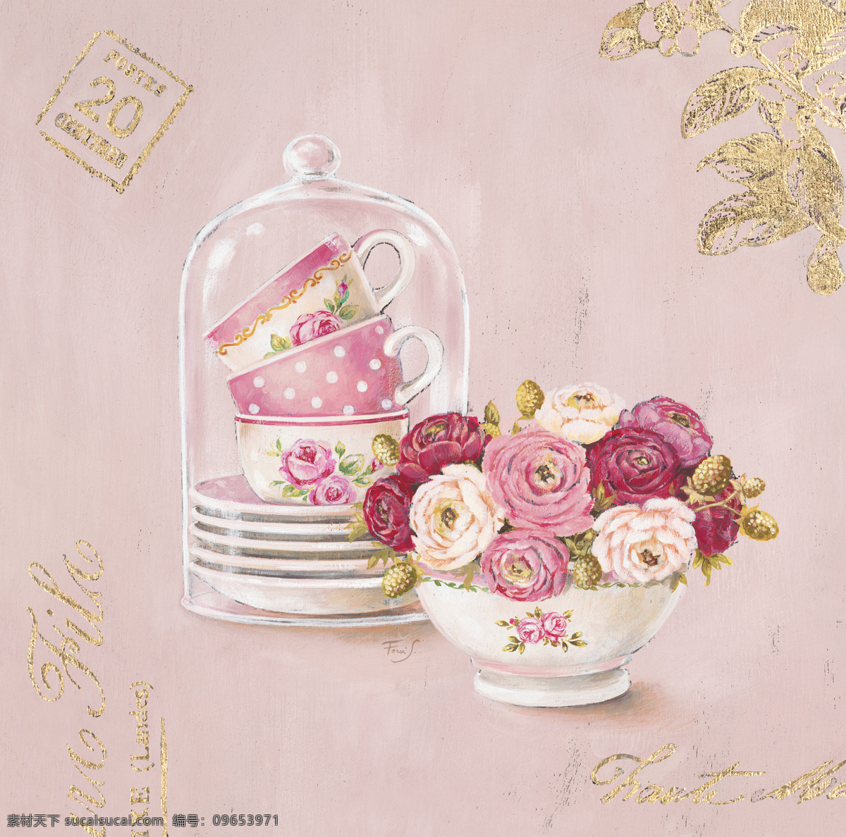 怀旧静物花瓶 花卉 花瓶 怀旧 茶杯 杯子 装饰画 生活百科 生活用品