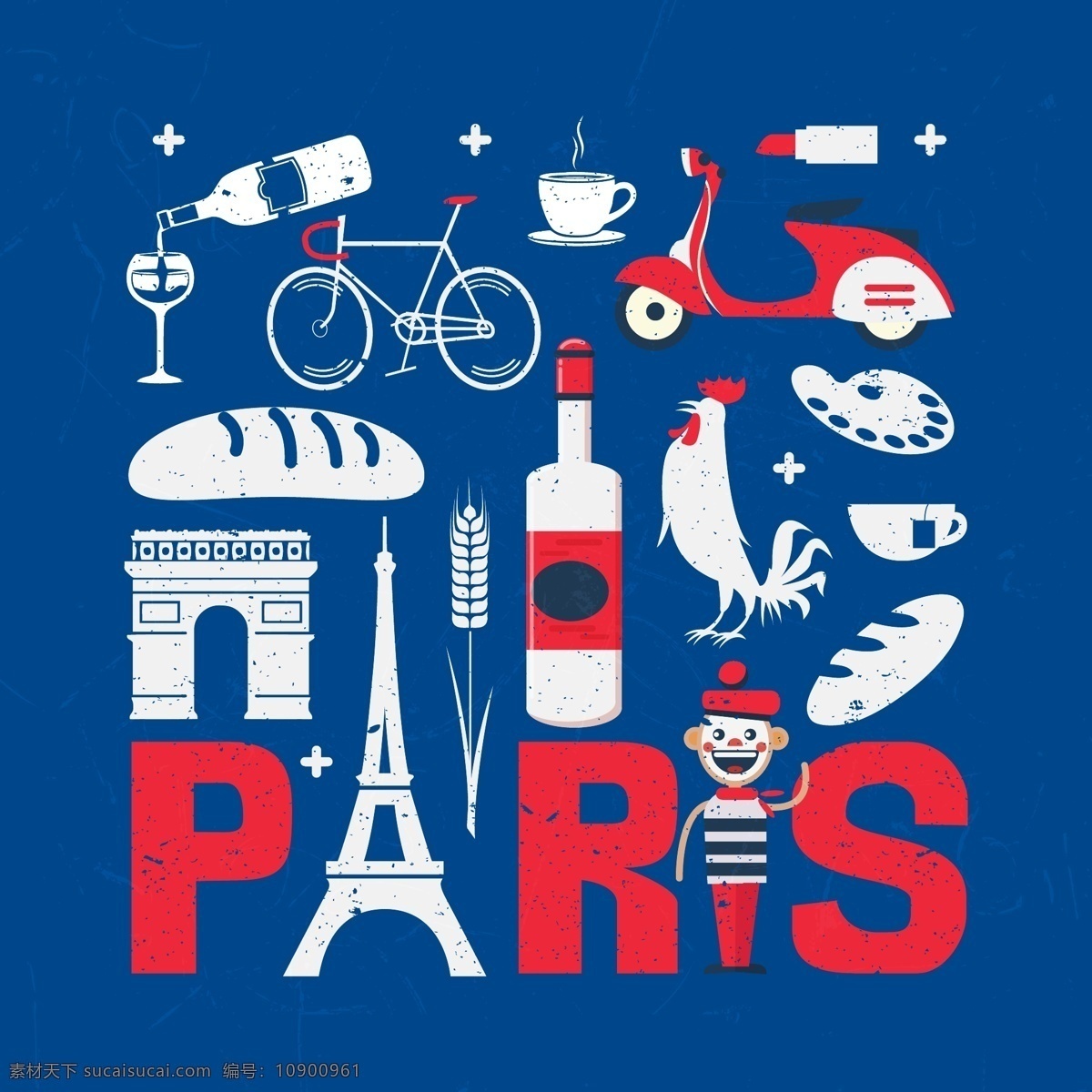 巴黎 红蓝白 复古 法国 艾菲尔铁塔 凯旋门 大公鸡 法兰西 标志图标 其他图标