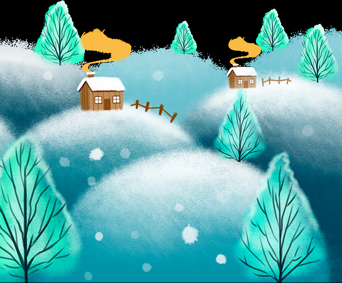 村庄插画图片 村庄 树 雪 山 插画 动漫动画