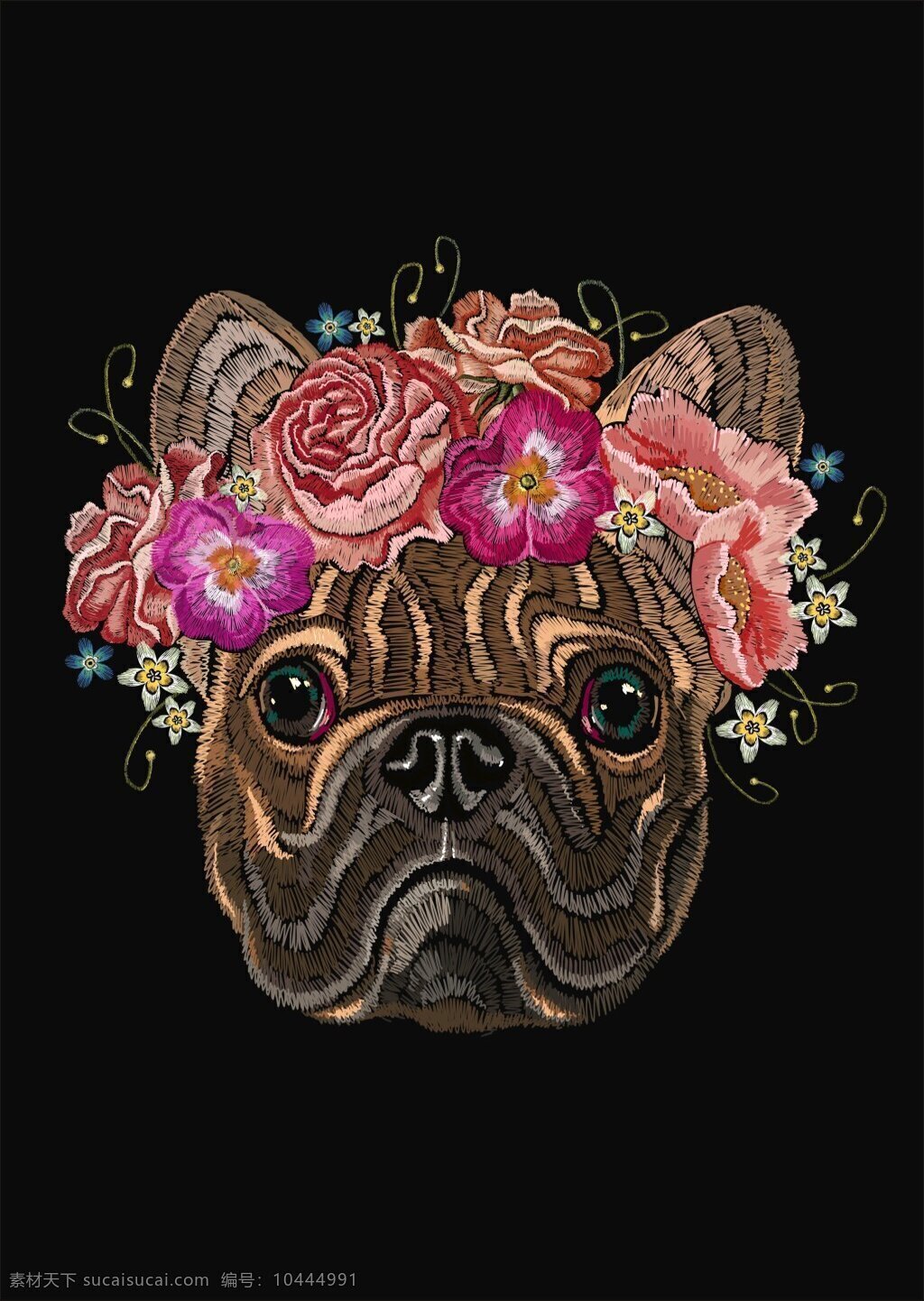 头 戴 花朵 狗 元素 矢量图 装饰图案 设计元素 花卉