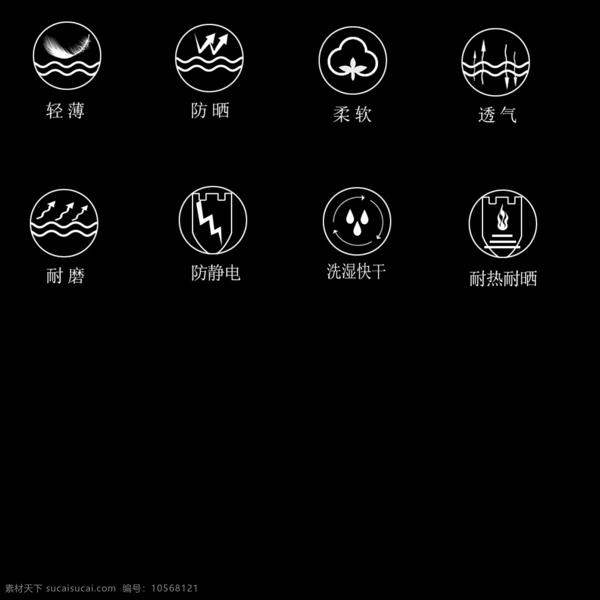 面料 性能 小 圖標(biāo) 輕薄 透氣 柔軟 耐磨 防靜電