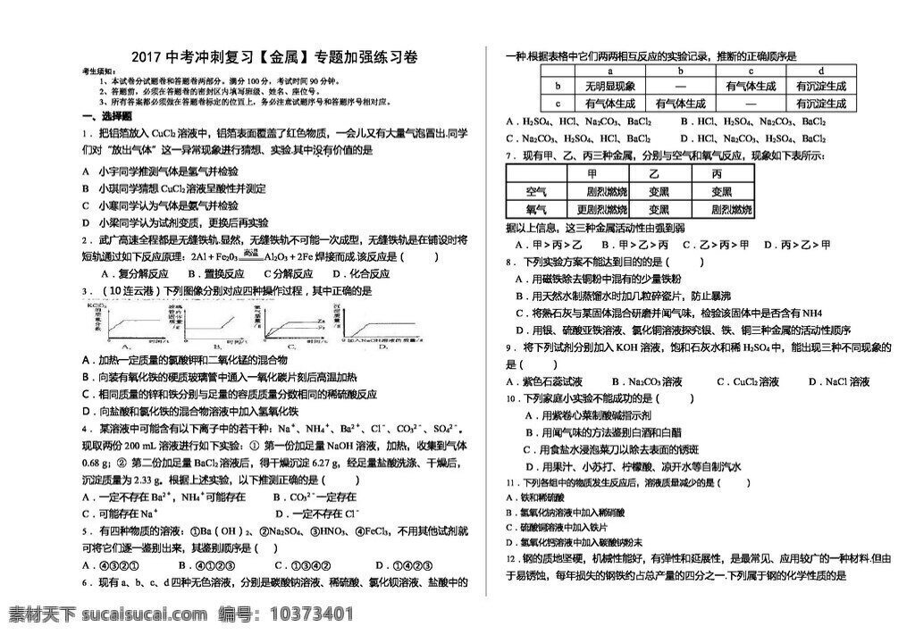 中考 專區(qū) 科學(xué) 沖刺 復(fù)習 專題 加強 練習 卷 試題試卷 浙教版 中考專區(qū)
