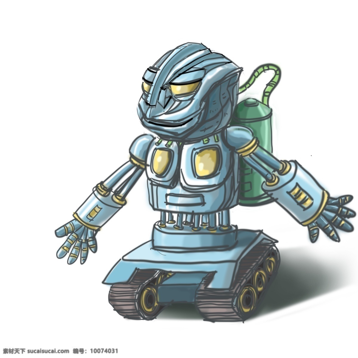 交通工具 主题 机器人 小车 漫画 风格 手绘 可爱机器人 能源罐 履带小车 未来科技 机械化 自动化 漫画风格 卡通手绘