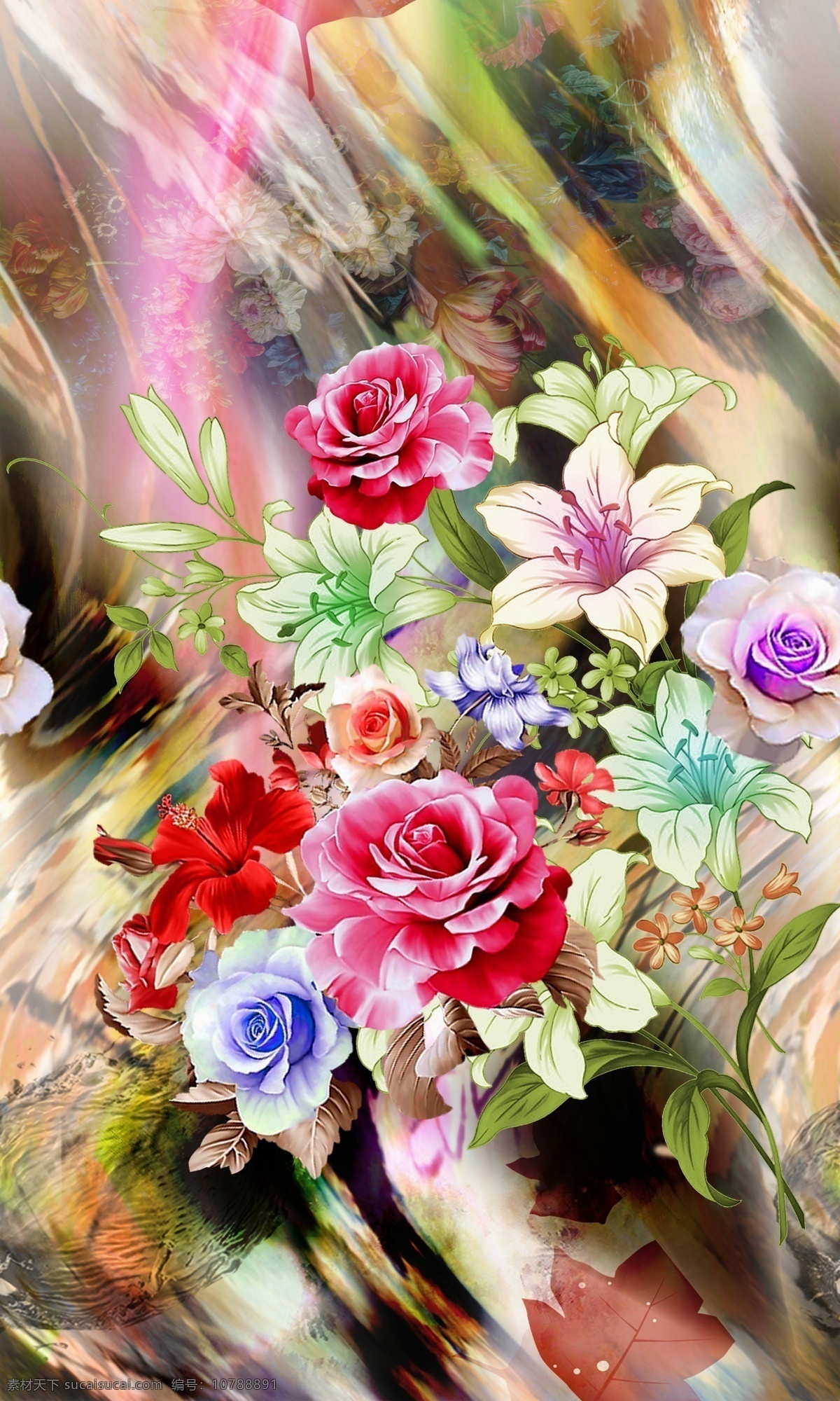 印花花樣 印花花型 花束 玫瑰 百合 花 分層 源文件