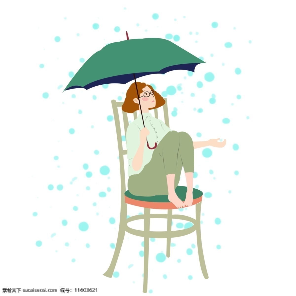 手绘 谷雨 少女 撑伞 插画 少女撑伞 下雨 打伞 撑伞的女孩 插画手绘 雨季