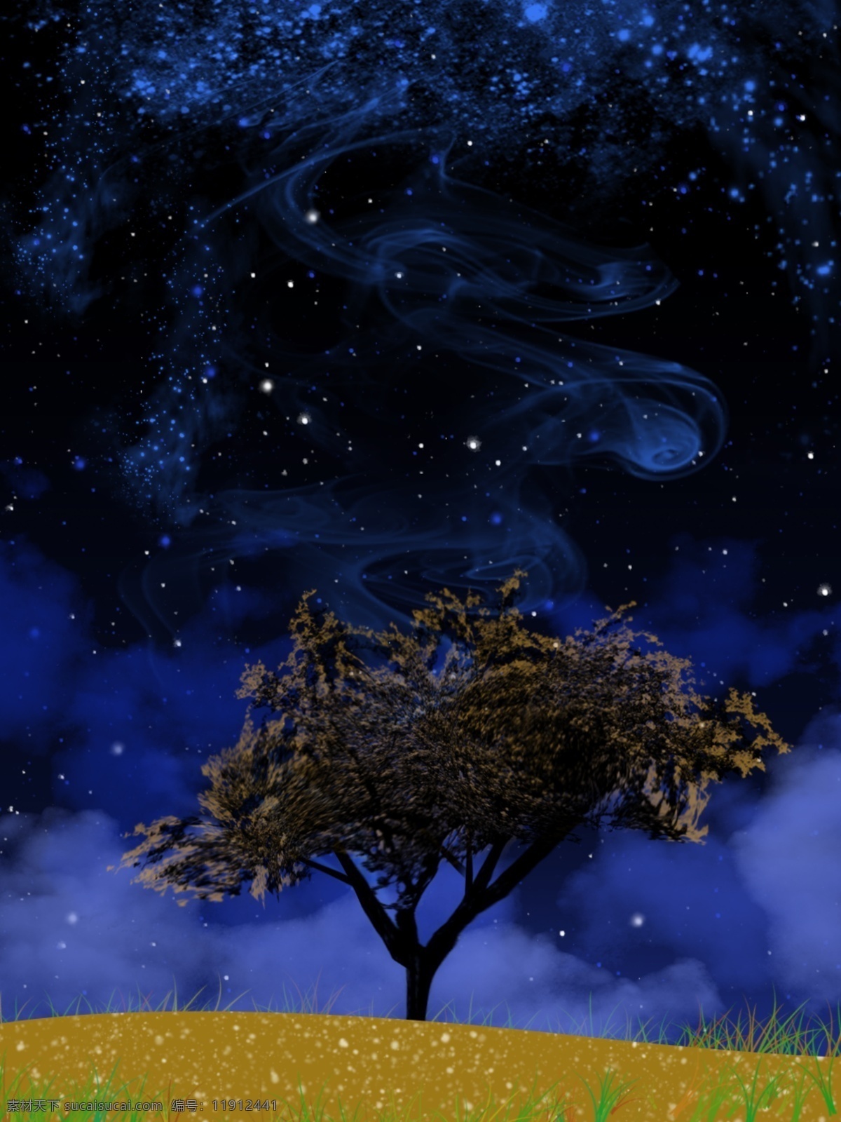 原创 野外 梦幻 银河 星空 背景 草地 浪漫 夜色 树