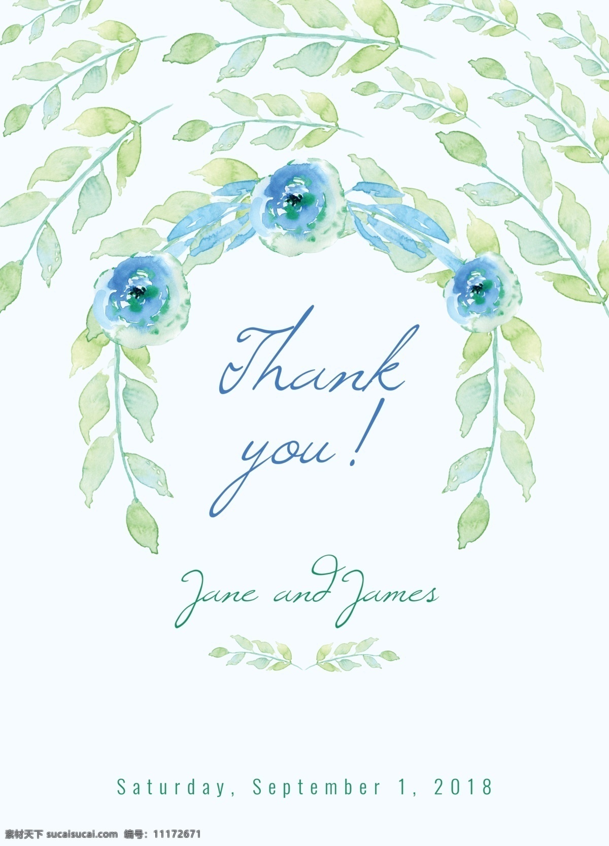 复古 淡雅 花卉 装饰 源文件 感谢 邀请卡 水彩 渐变 蓝色 装饰图案