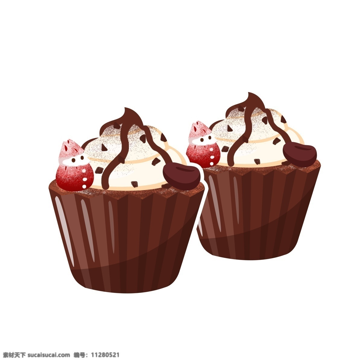 美食 甜品 巧克力 草莓 咖啡 蛋糕 咖啡豆 矢量 卡通 杯蛋糕 cupcake chocolate 商用