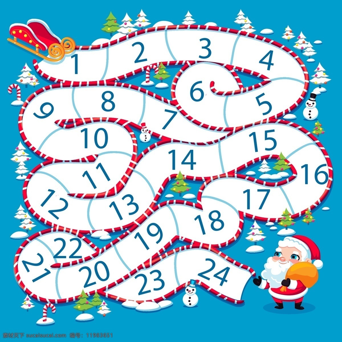 创意 圣诞老人 迷宫 月历 矢量图 雪人 雪橇 圣诞树 雪花 圣诞节 圣诞月 包装设计
