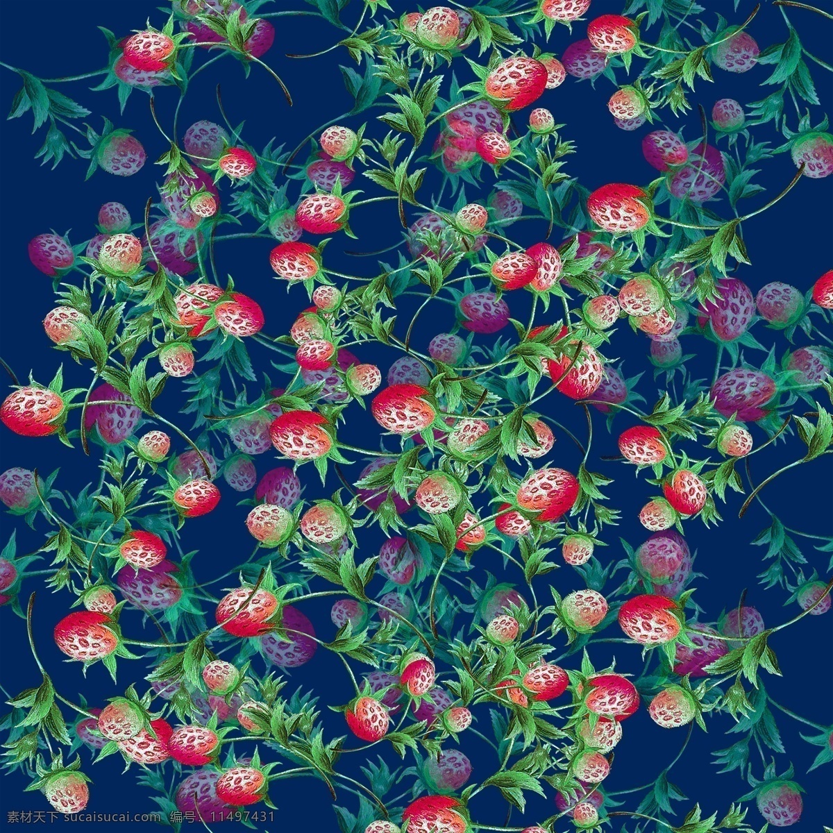 高清 油画 草莓 元素 数码 印花 面料 定位 数码印花 面料定位 纺织品印花