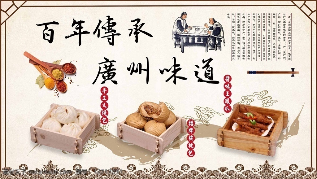 广州点心图片 叉烧包 核桃包 凤爪 文化展板 背景墙