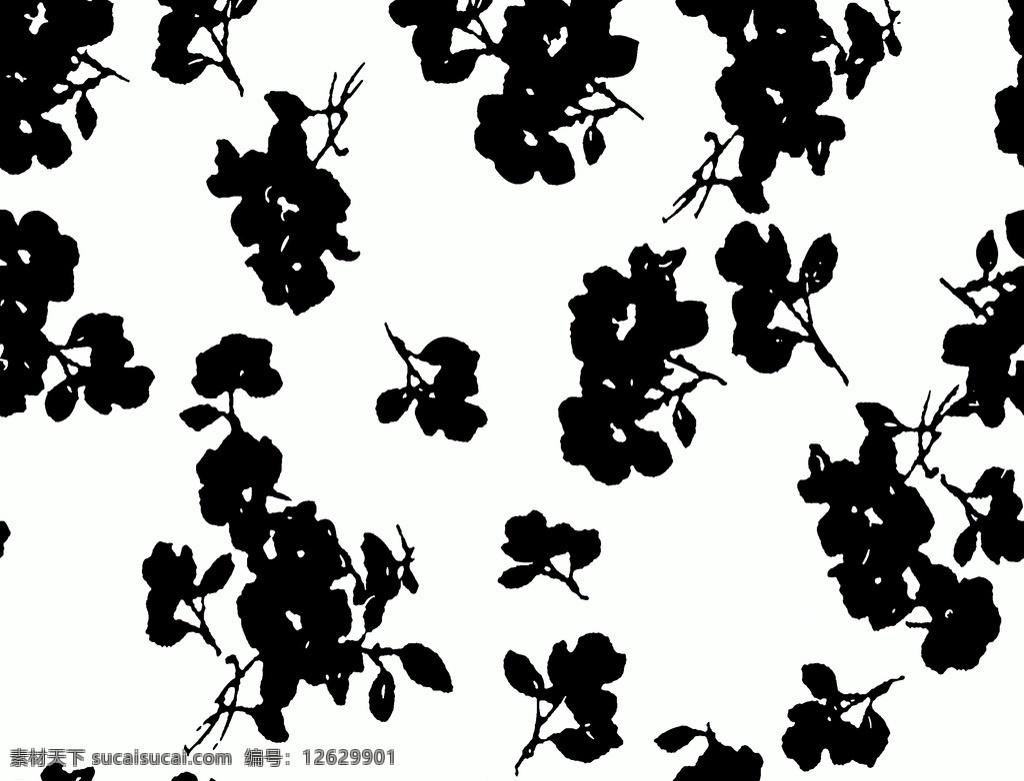 黑白小花图片 黑白花 小碎花 单色花朵 小花朵 数码印花 碎花 分层
