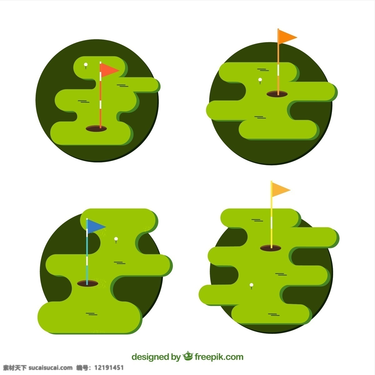 高尔夫球场 矢量 绿色 高尔夫 旗子 球洞 高清图片