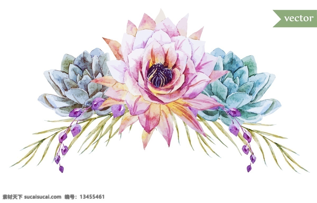 缤纷 水彩 手绘 花朵 矢量 矢量素材 设计素材 背景素材