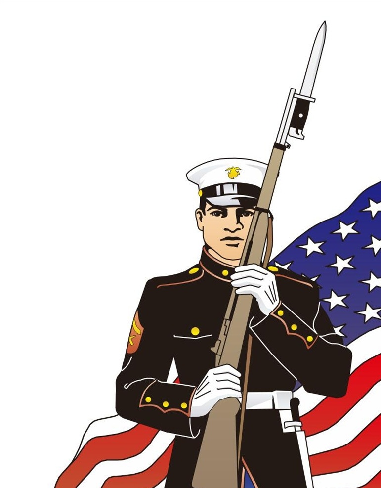 美国士兵 卡通士兵 美国大兵 海军 大兵 手绘士兵 举起刺刀 刺刀 人物图库 职业人物