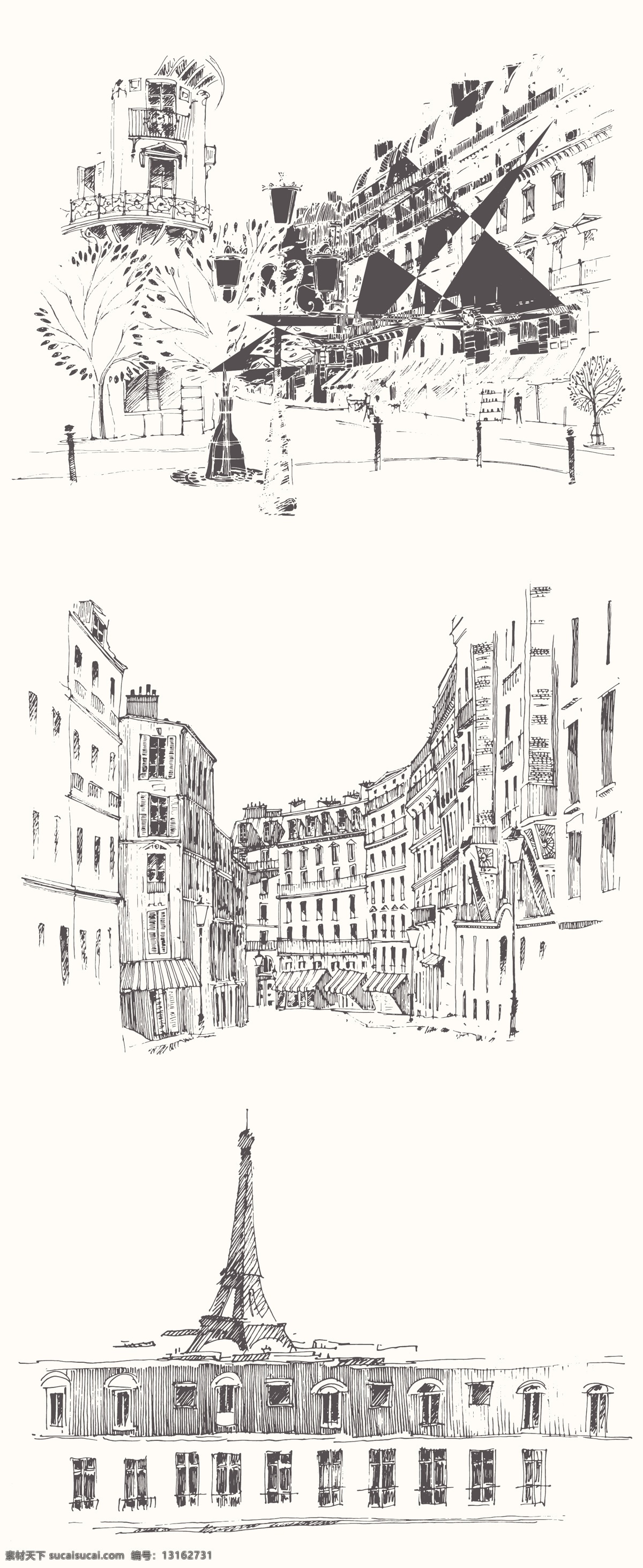 法国 巴黎 街景 素描 风光 文化艺术 绘画书法