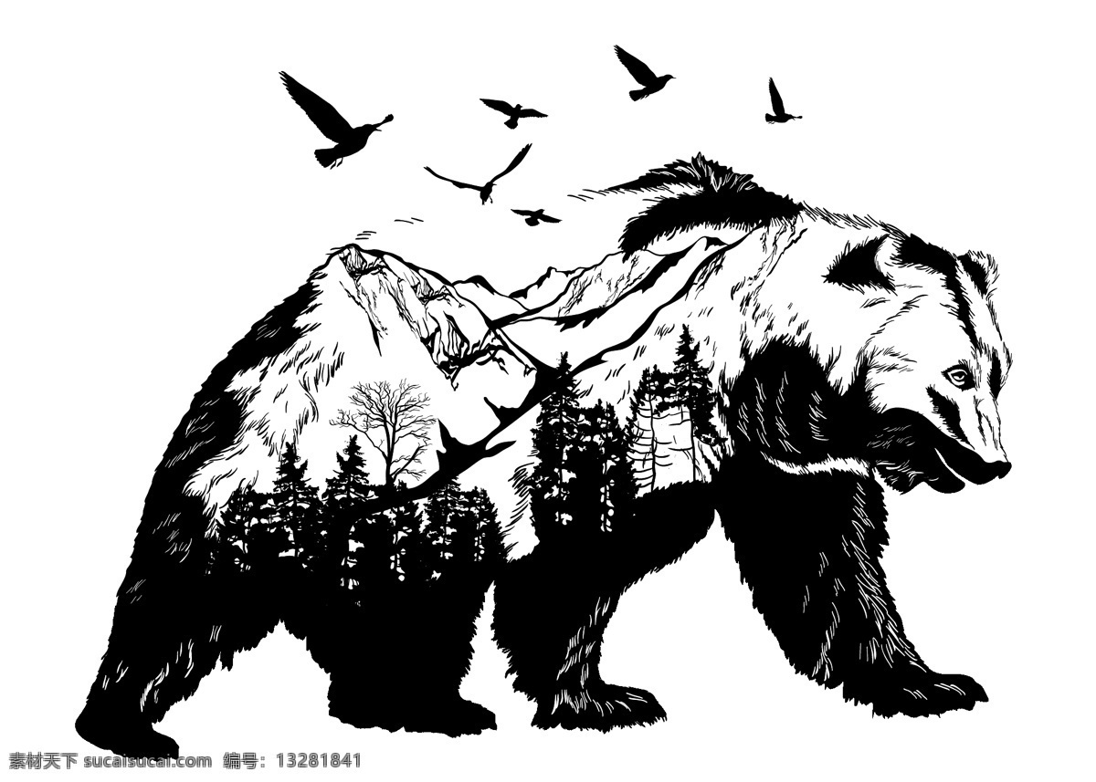 黑白 熊 头 图案 矢量素材 矢量图 设计素材 创意设计 矢量 高清图片