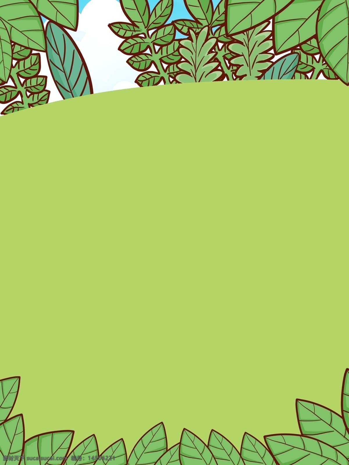 彩绘 清新 春季 植物 背景 树叶背景 绿色背景 插画背景 植物背景 唯美 草地背景 绿地背景 蓝天白云
