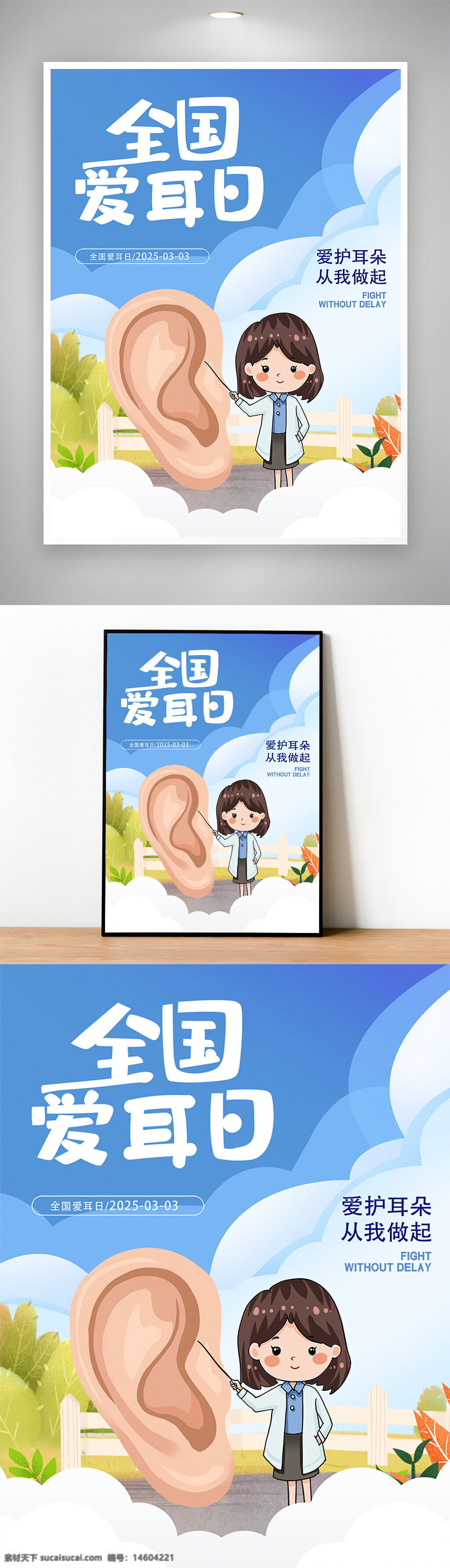 爱耳日 公益海报 手绘风格 耳朵?；?健康宣传 爱护听力 健康教育 听力保护 医疗健康 耳科宣传 关爱耳朵 健康海报 主题活动