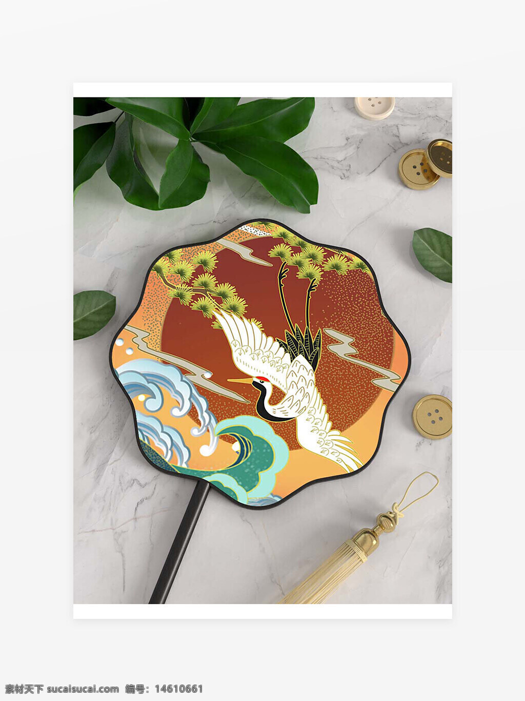 國潮 創(chuàng)意設計 文創(chuàng)產(chǎn)品 扇子樣機 傳統(tǒng)文化 樣機效果圖 國風元素 復古風格 藝術設計 東方美學 扇面圖案 鶴紋圖案 波浪紋 松樹圖案