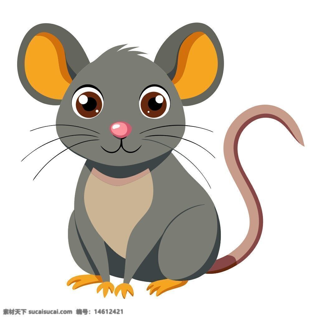 老鼠 卡通老鼠 動(dòng)物插畫 卡通插畫 鼠類 灰色老鼠 卡通風(fēng)格 可愛動(dòng)物 黃色耳朵 粉色鼻子 長(zhǎng)尾巴 兒童風(fēng)格