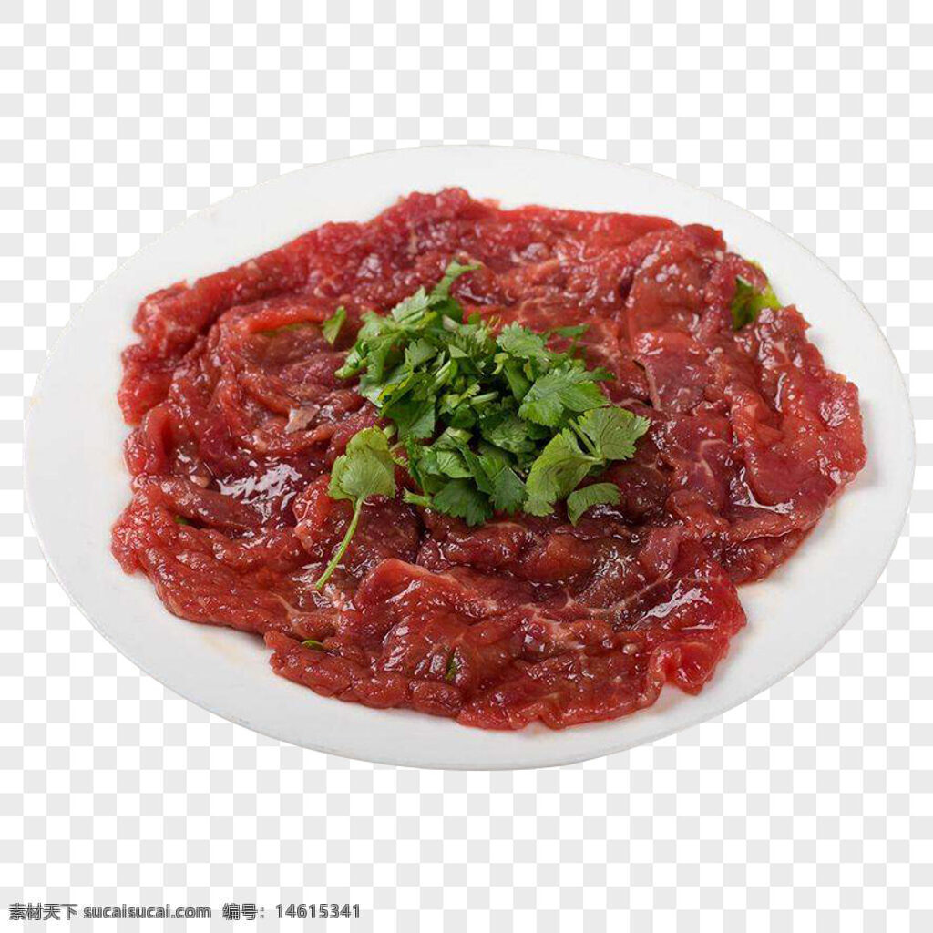 牛肉片 生牛肉 新鮮食材 香菜裝飾 盤裝食材 生牛肉片 肉類食材 餐飲美食 烹飪原料 牛肉料理 生鮮肉類 牛肉切片 餐飲原料 生牛肉盤
