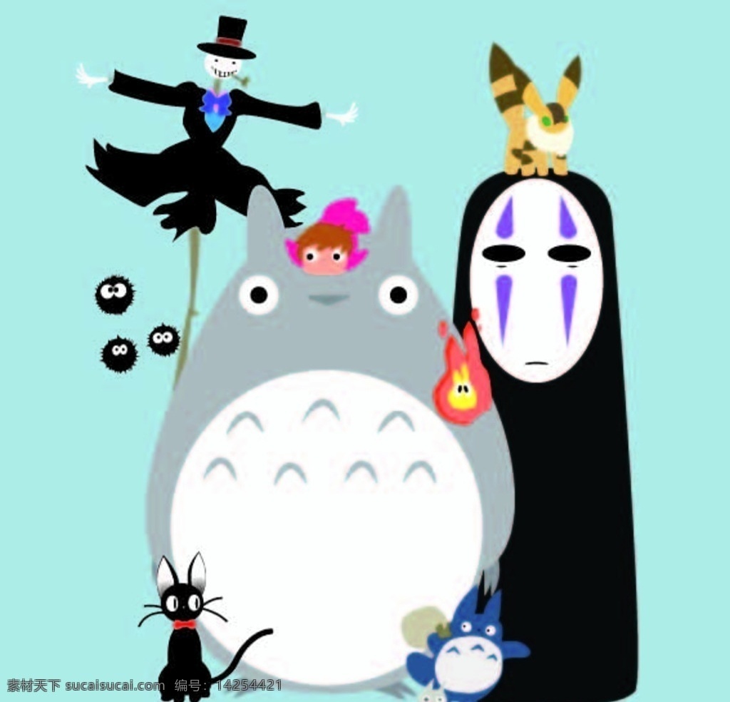 宫崎骏 动漫 人物 猫 煤球 无脸人 插画 动漫动画 动漫人物