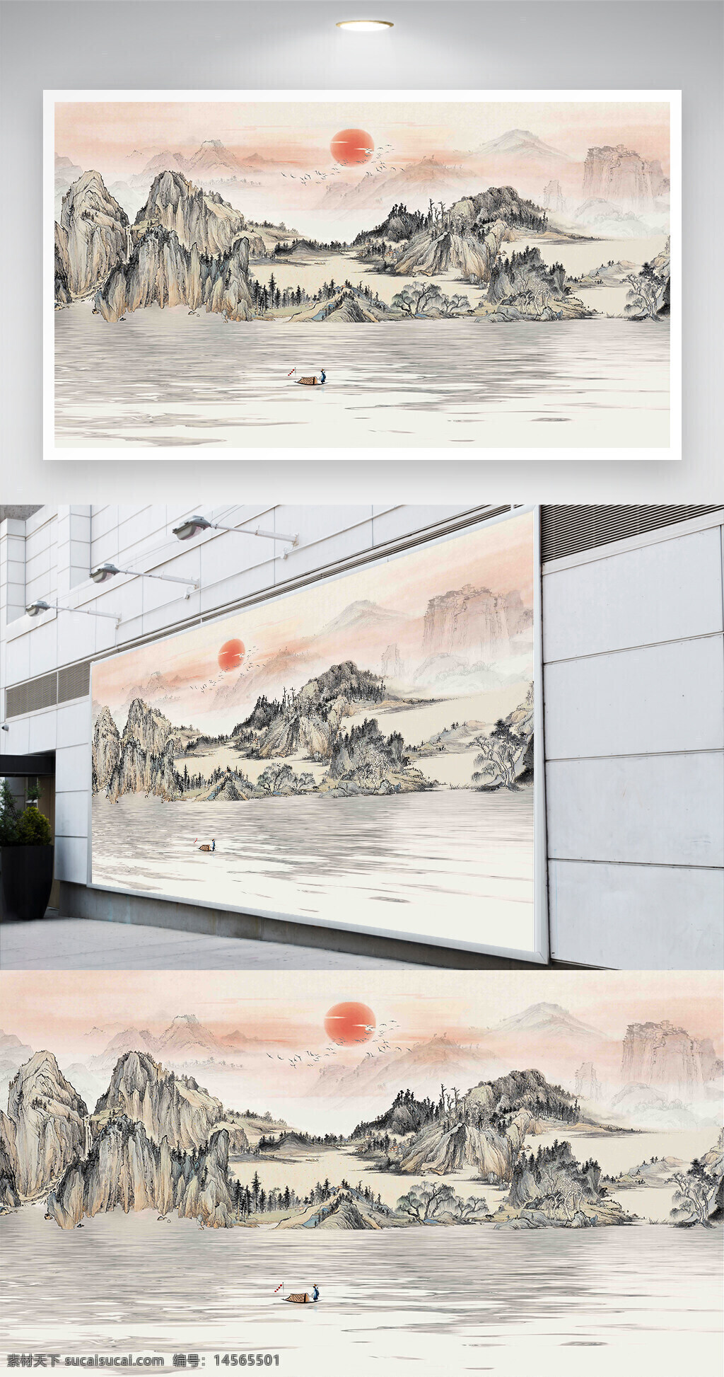 手繪水墨山水中式插畫背景墻 意境山水 禪意山水 山水 中式背景 中式裝飾 裝飾背景 國(guó)畫 工筆