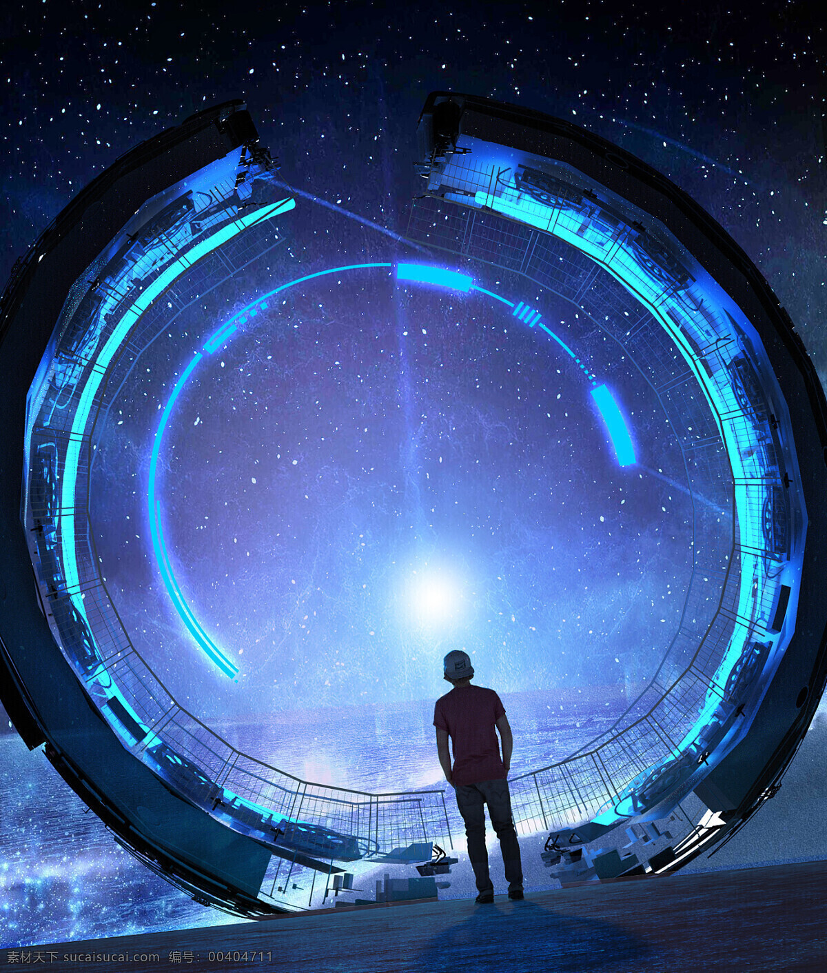 科技 未来派 赛博朋克 蓝 穿越传送 科幻 场景 背景
