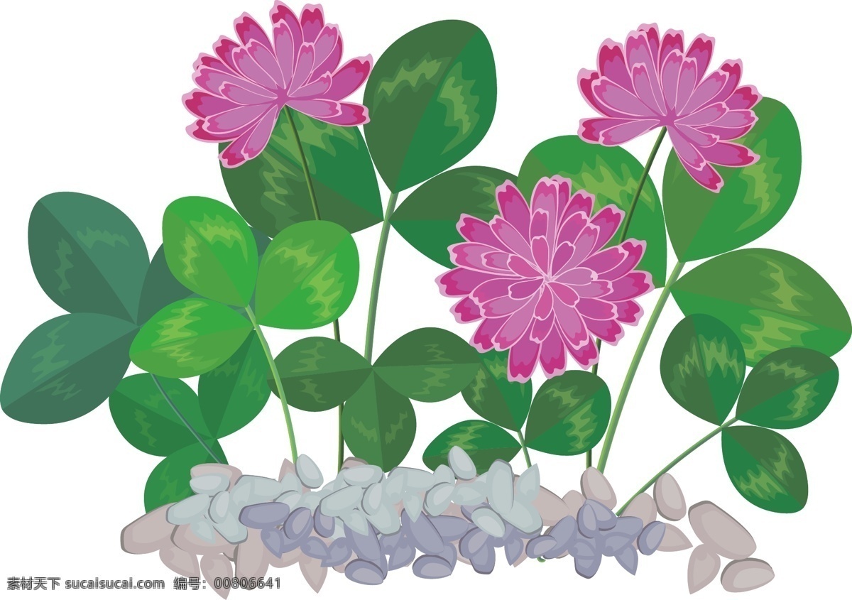 卡通 花丛 矢量 商用 花朵 矢量图 元素 玫粉色