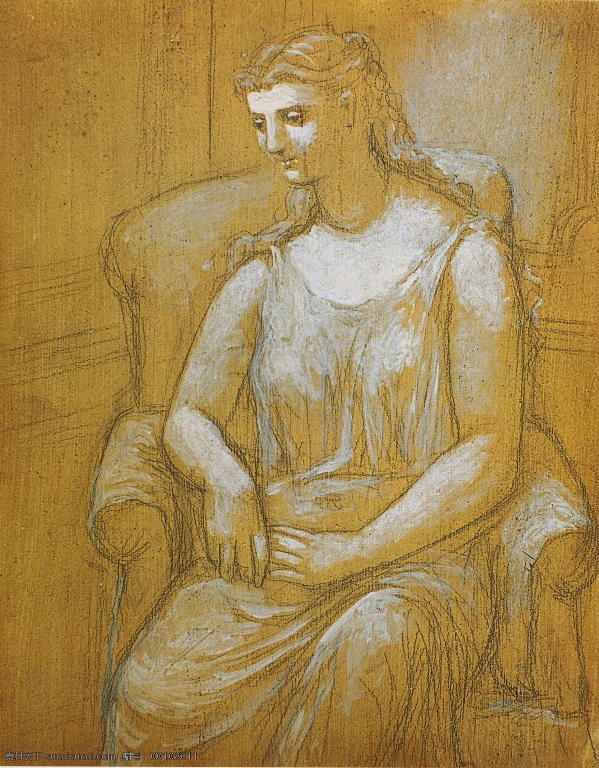 fauteuil1 西班牙 画家 巴勃罗 毕加索 抽象 油画 人物 人体 装饰画 un dans assise femme 1923 家居装饰素材