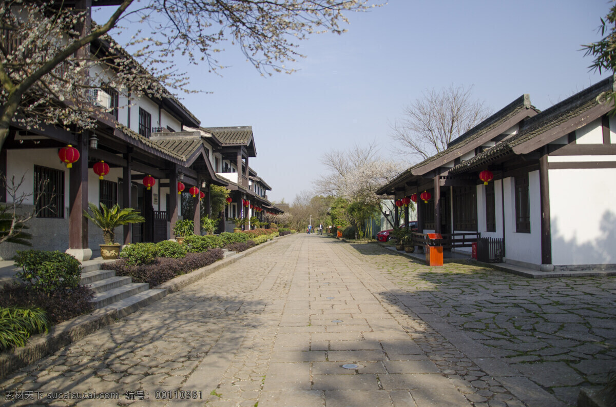 湿地古建筑 蓝天 树木 古建筑 石板地 投影 旅游风景区 西溪湿地 国内旅游 旅游摄影