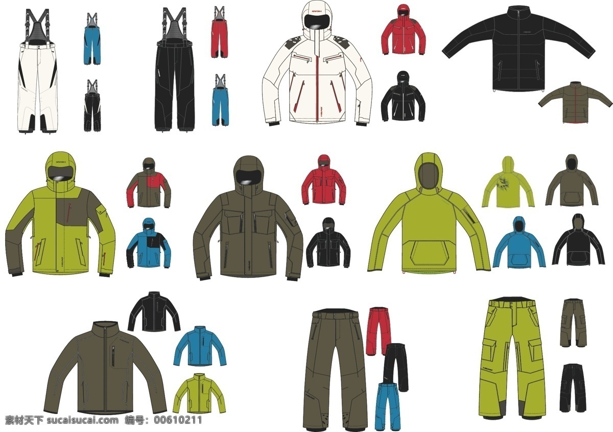 服装 设计图 滑雪服 服装设计 服装设计图 夹克 裤子 外套 矢量 其他服装素材