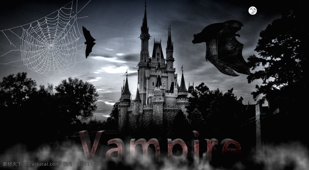vampire 吸血鬼 恐怖 气氛 蝙蝠 环境设计 效果图