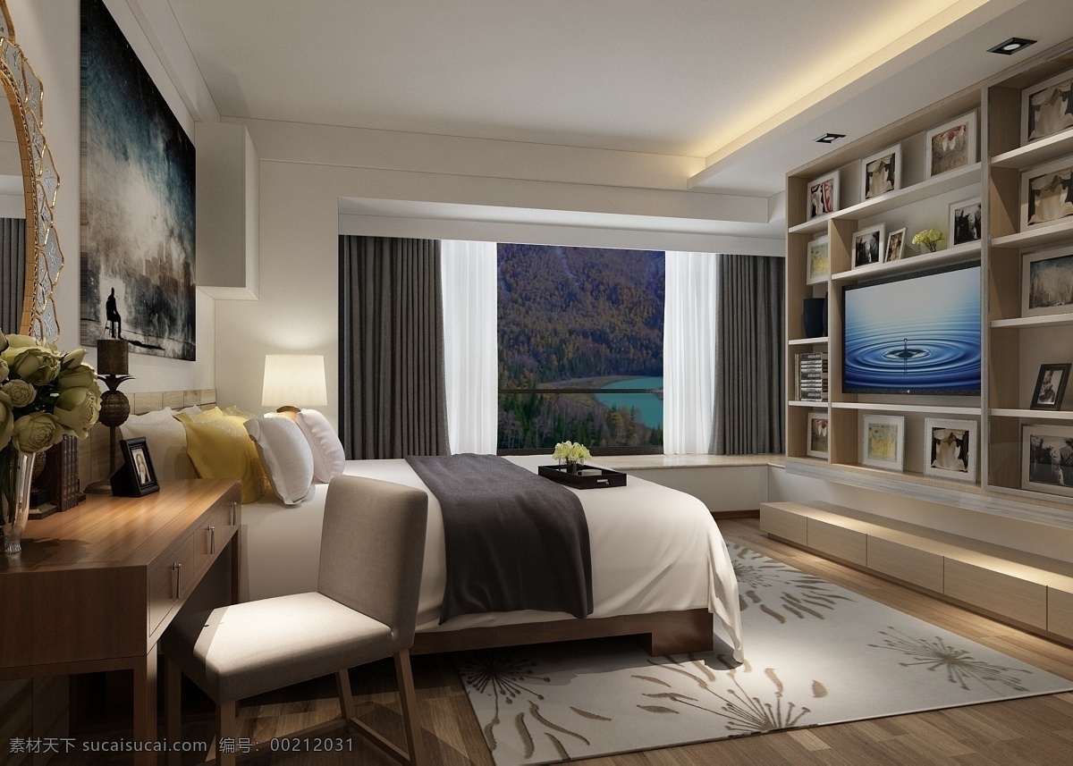 卧室 三维 模型 图 现代卧室 卧室模型 3dmax 灯光渲染 现代简约