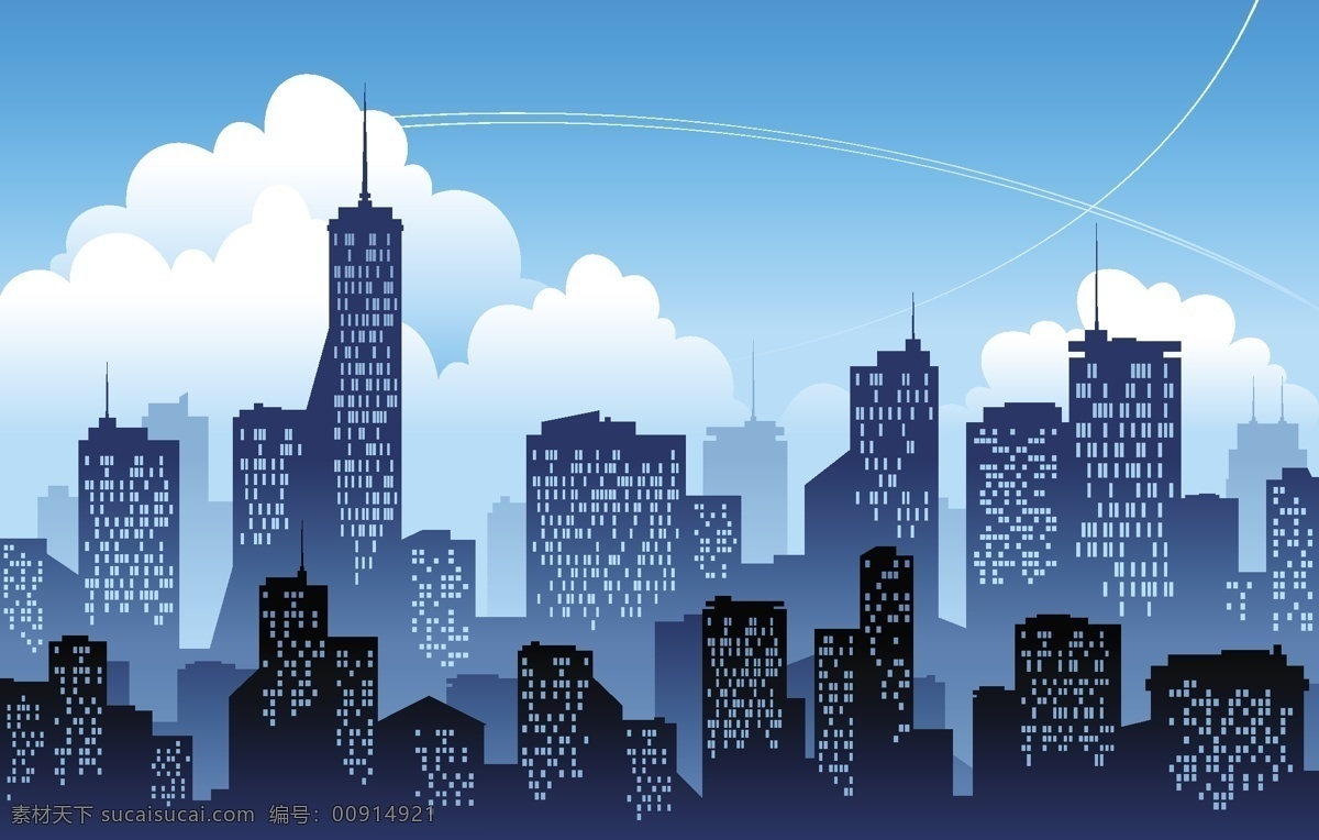 蓝色 城市 剪影 矢量 建筑 天空 illustrator 高大的建筑物 向量的城市 矢量图 花纹花边
