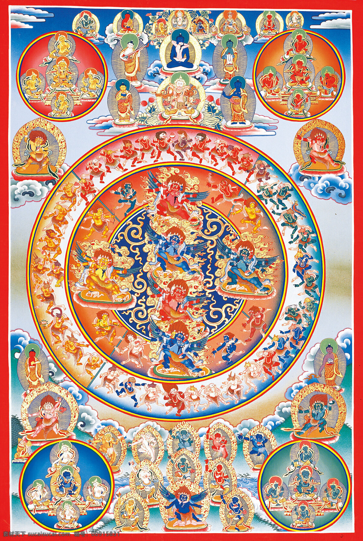 佛教 藏传 密宗 唐卡 文武百尊 文化艺术 宗教信仰