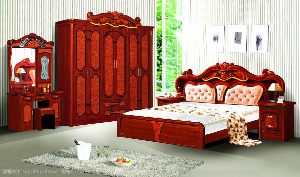 套房 背景图片 环境设计 室内设计 衣柜 套房背景 实木套房 实木床 妆台 红棕色 家居装饰素材