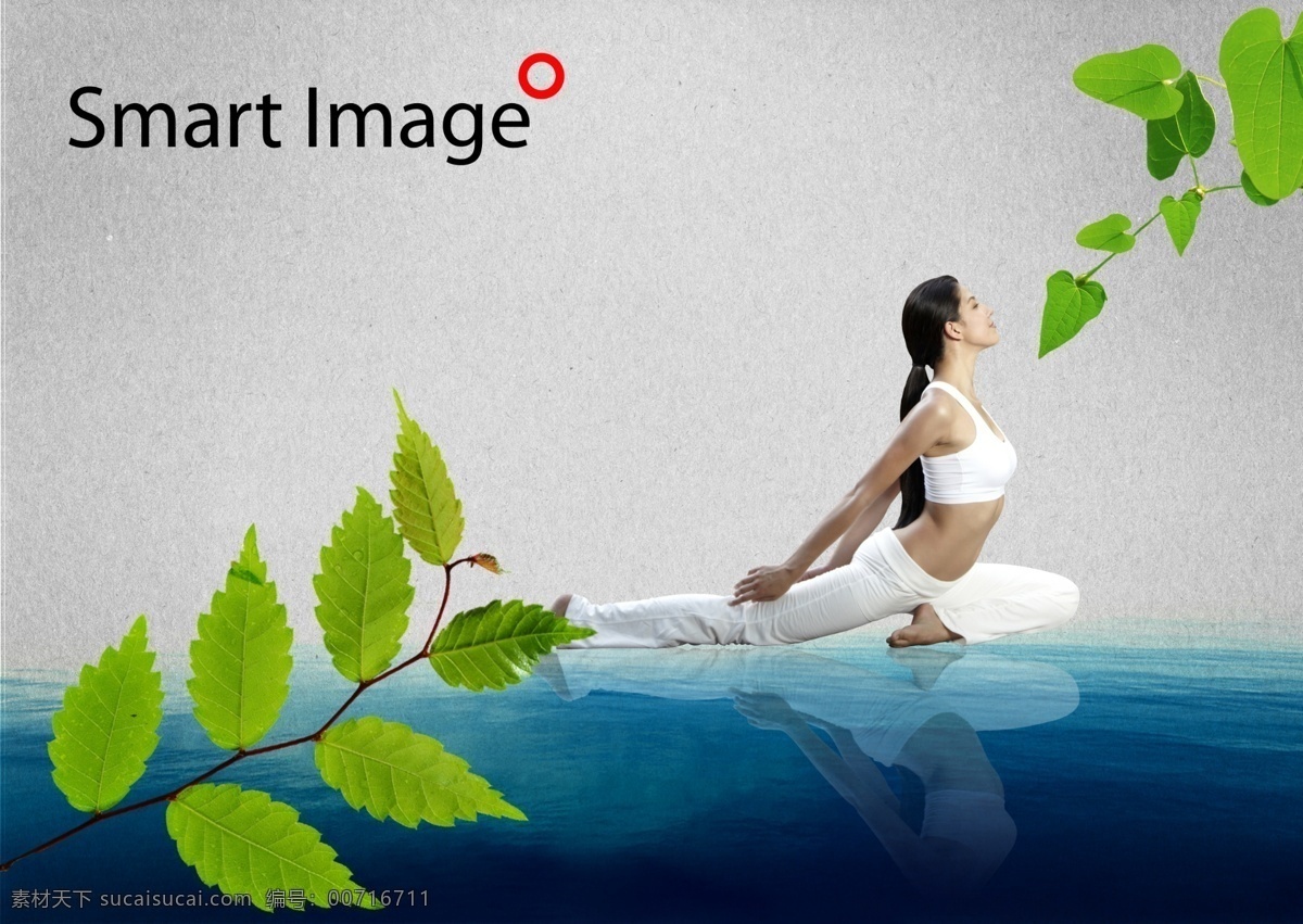 练瑜伽的女人 瑜伽 女性 树叶 绿色 海面 水面 绿叶 人物