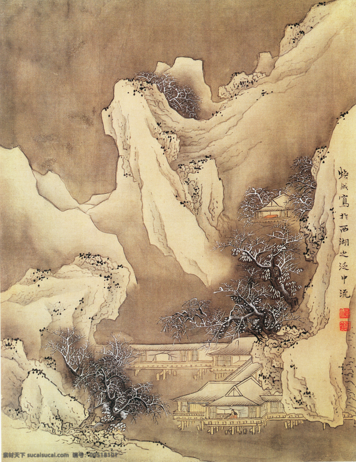 名家 吕 焕 成 山水 名画 书画 图 二 古画 山水画 山水名画书画 书画真迹 中国水墨画 山水图之二 名家吕焕成 册页 绢本 设色 境界清旷 勾勒渲染 皆极工致 文化艺术