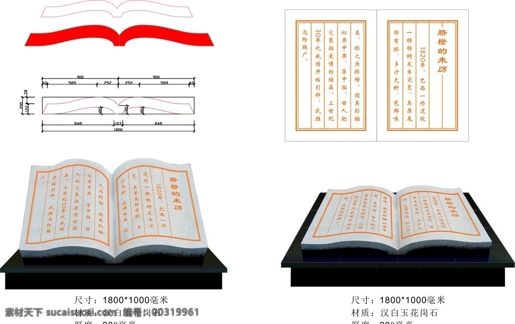 景区书本造型 造型 书 书籍 书本造型 标识牌 柑橘的由来 导视牌