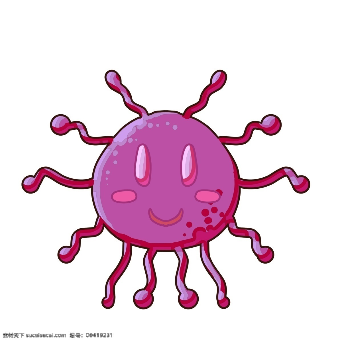 卡通 粉色 圆球 细菌 生物细菌插画 细菌插画 粉色的细菌 球菌 粉色的触须 卡通细菌插画 粉色球菌