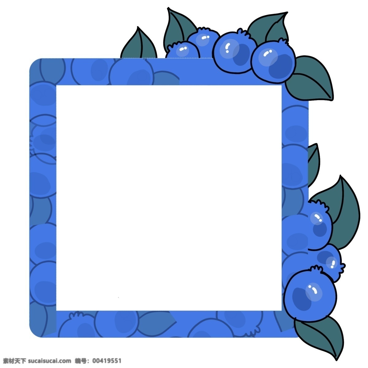 蓝莓 果实 边框 插画 蓝莓果实装饰 二维码边框 蓝莓水果边框 水果 商店 二维码 绿色的叶子 蓝色的蓝莓