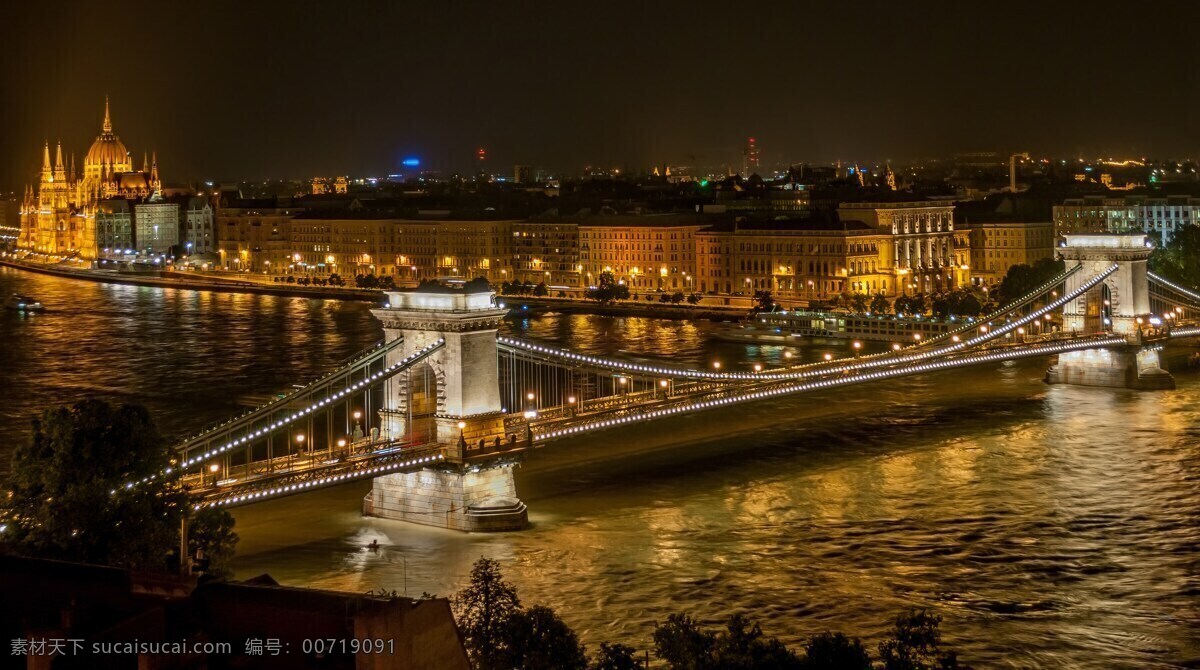 布达佩斯景观 布达佩斯 桥 水 链桥 全景图 河 景观