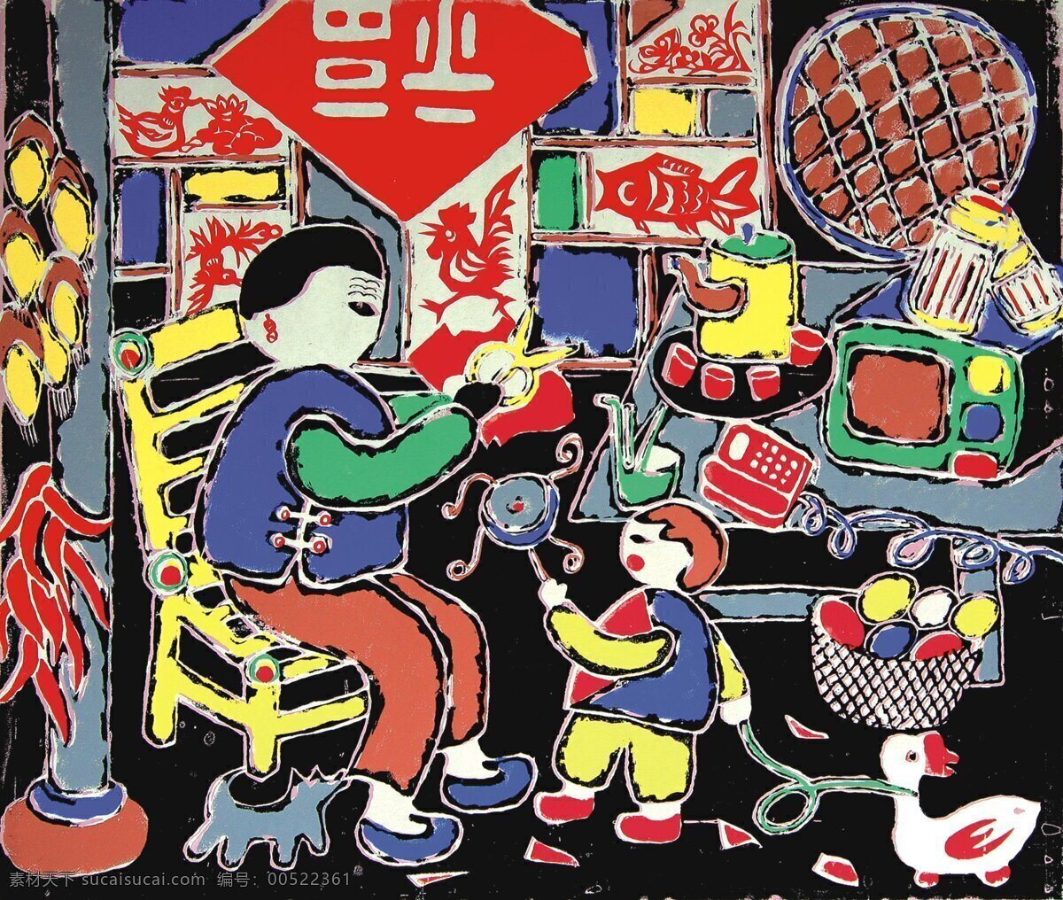 农民画 老有所乐 福 绘画书法 文化艺术