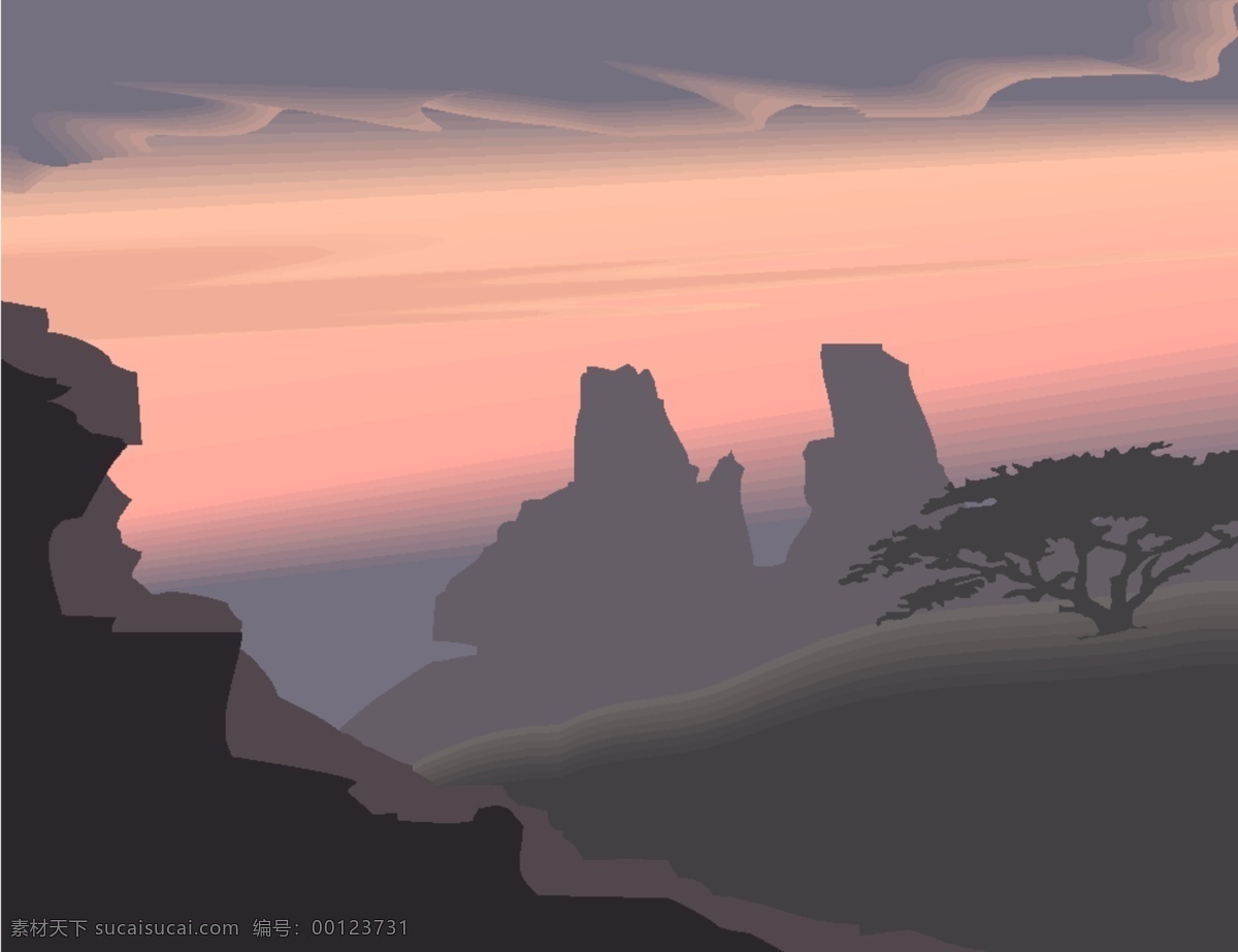 大山 巅 山 树 太阳 天空 云 大山之巅 矢量图 其他矢量图